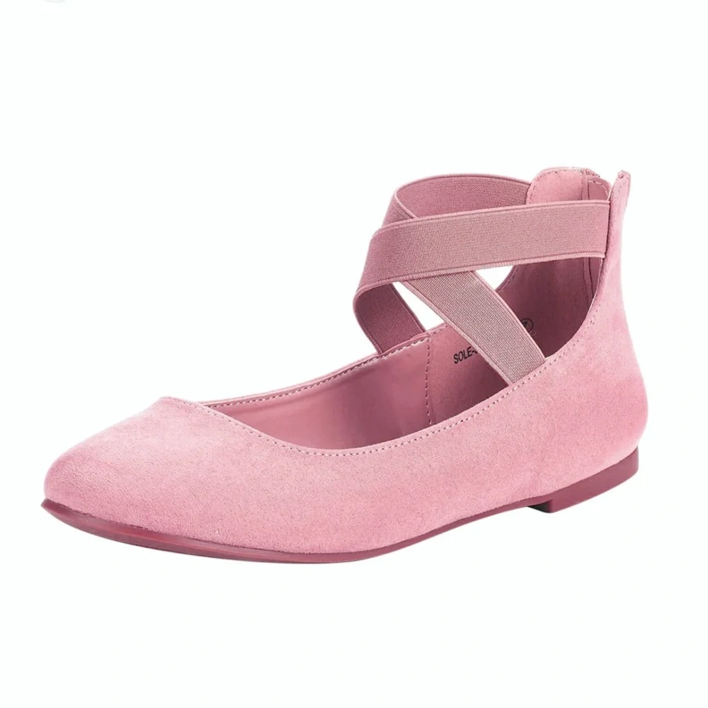 Big Girls' Pink Crisscross Faux Suede  Ballet Flats Sz 4